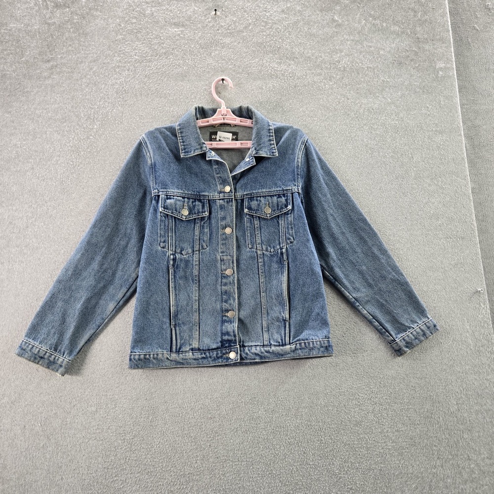 Woolrich Women Jacket S Blue Denim 15519 Trucker Button Long Sleeve read